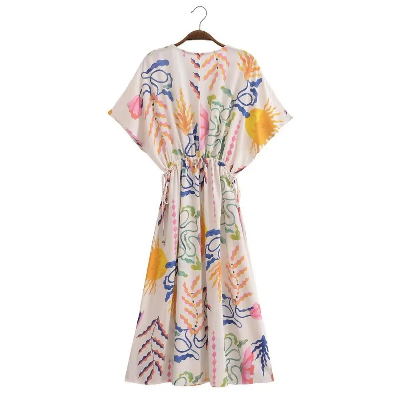 Cardigã Estampado Feminino Beach Cover Up, Caimento Folgado
