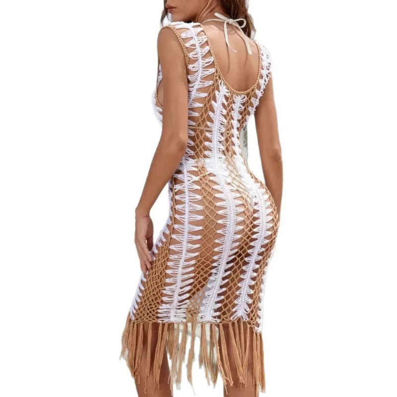 Cardigã Feminino Com Capa De Praia, Oco, Sem Mangas