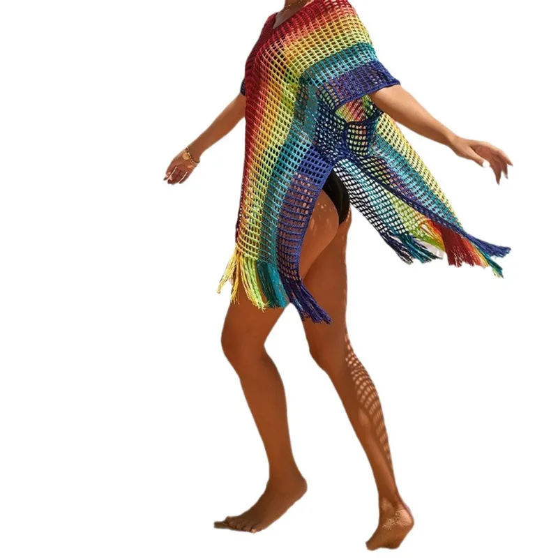 Casaco De Malha De Crochê Feminino Beach Cover Up