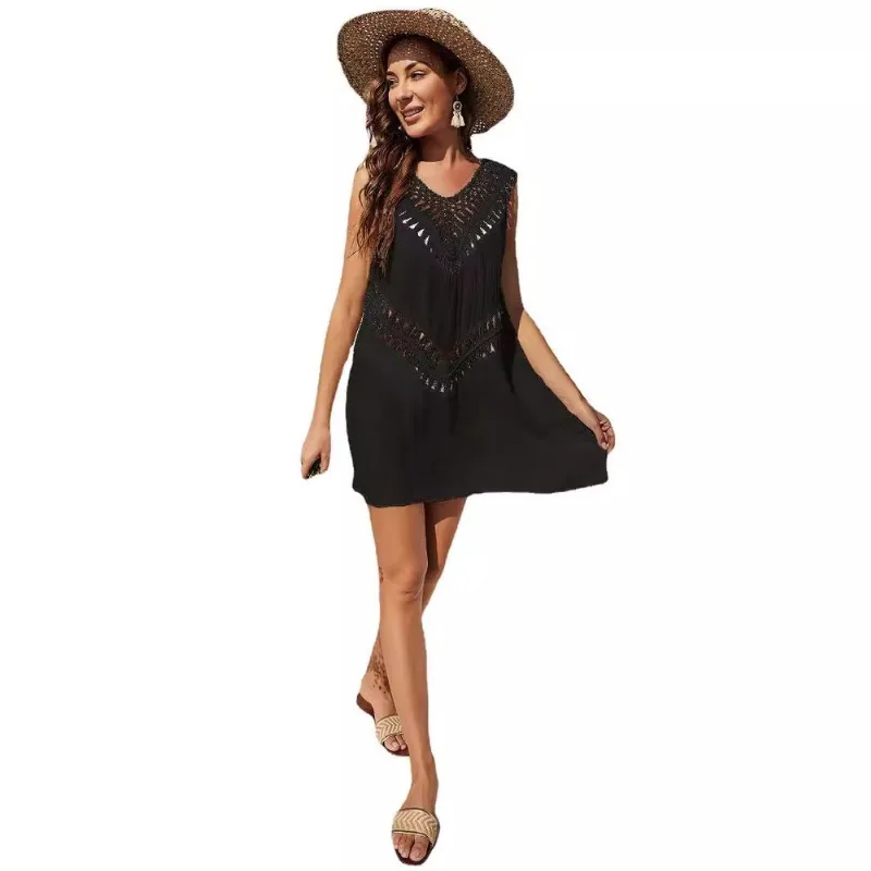 Cardigã Feminino De Renda Sem Mangas Com Capa De Praia