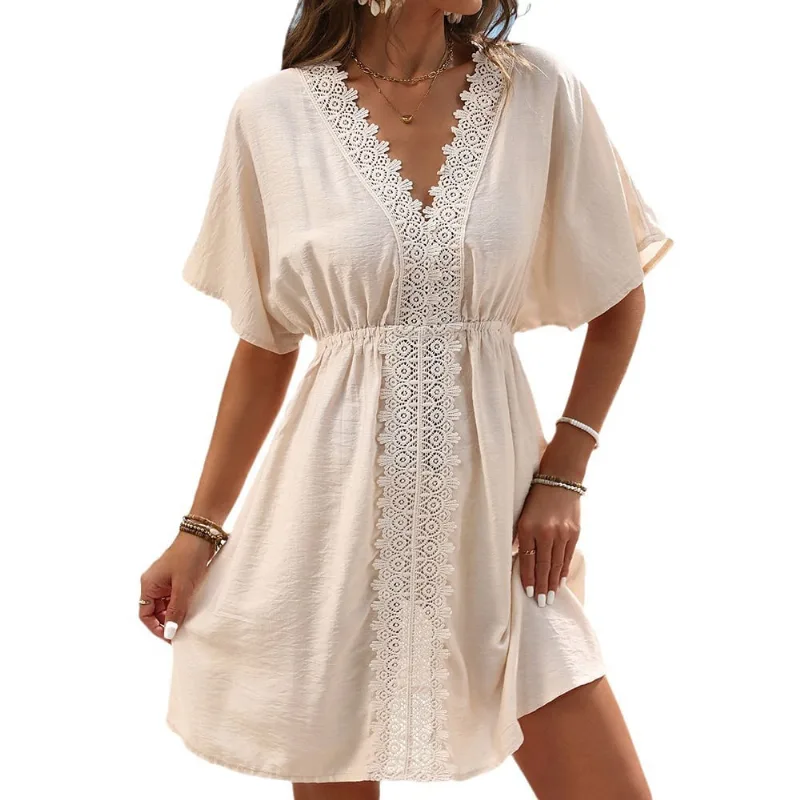 Cardigã Beach Cover Up Com Acabamento Em Renda Para Roupas De Banho Femininas