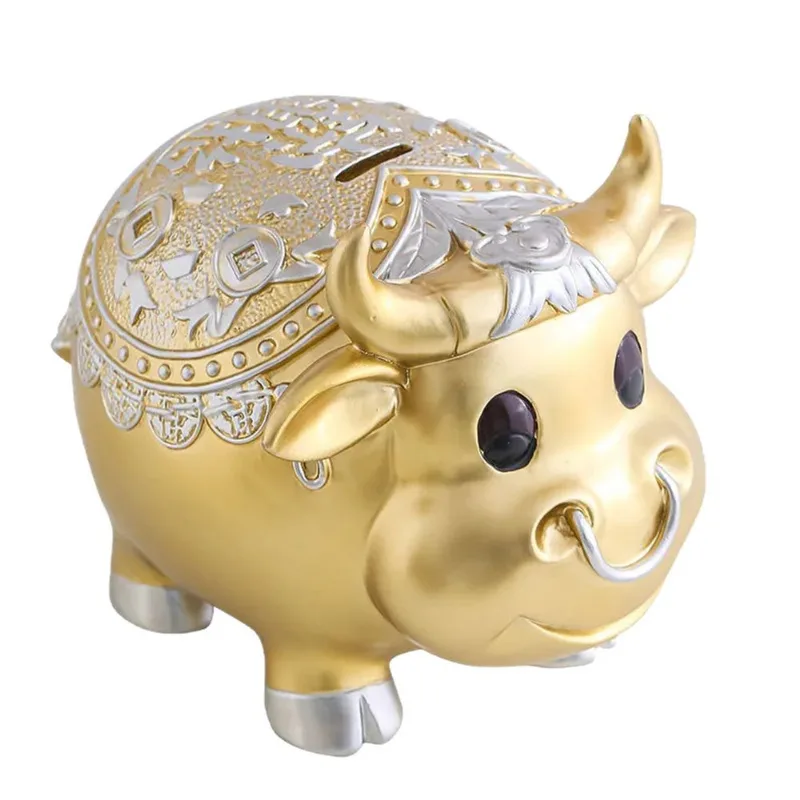 Resina De Grande Capacidade Piggy Bank Creative Golden Bull 165 Cm