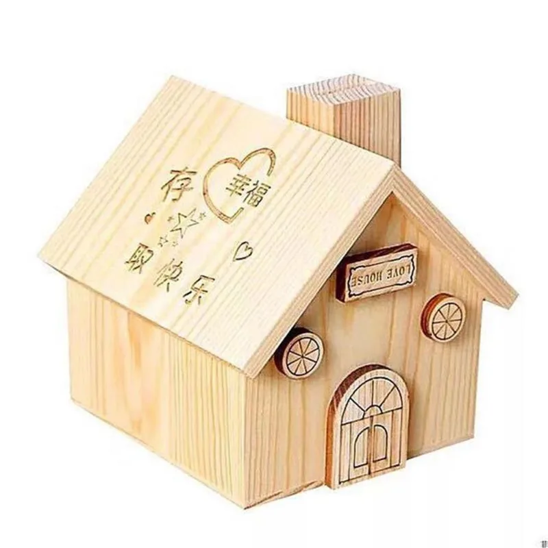 Coin Bank, Grande Casa De Madeira, Cofrinho Doméstico, Feito À Mão