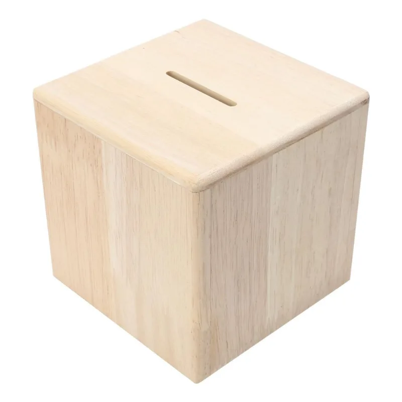 Cofrinho, Quadrado De Madeira, Design Minimalista, 10x10x10cm