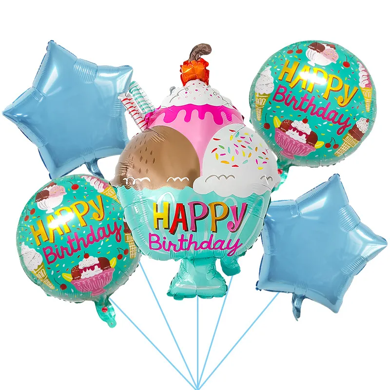 Conjunto De Balões Ice Cream And Star Foil Happy Birthday X5