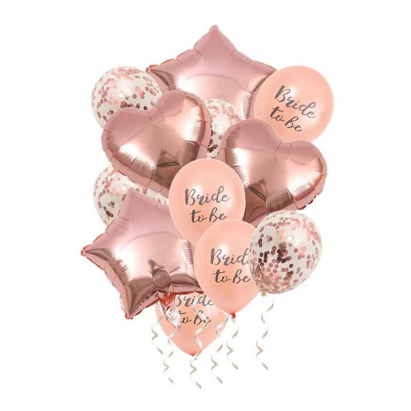 Conjunto De Balões Bride To Be Rose Gold, 12 Unidades Com Estrela Cardíaca
