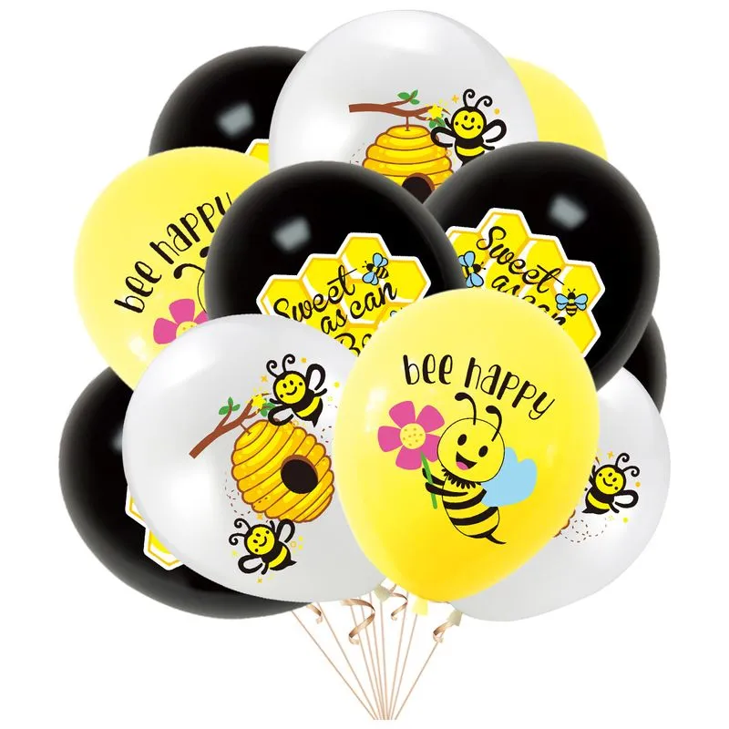 Balões Temáticos De Abelhas, 12 Unidades De 30 Cm, Amarelo, Preto, Branco, Látex