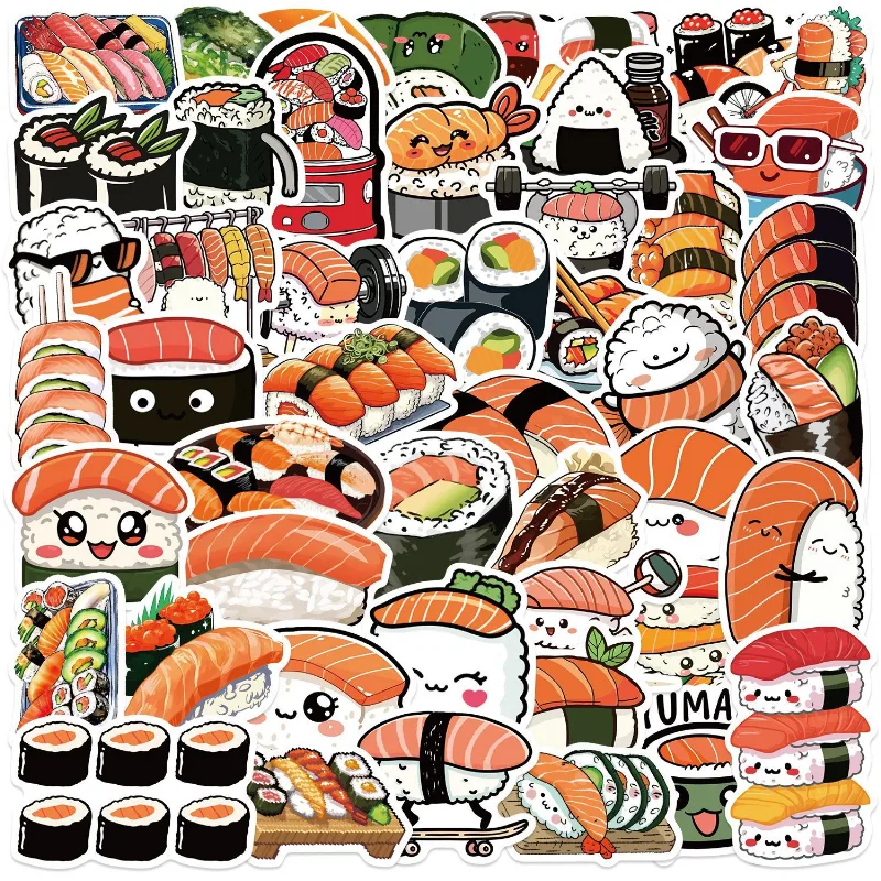 Pacote De Adesivos Cute Sushi, 50 Unidades De Vinil Impermeável Para Bagagem