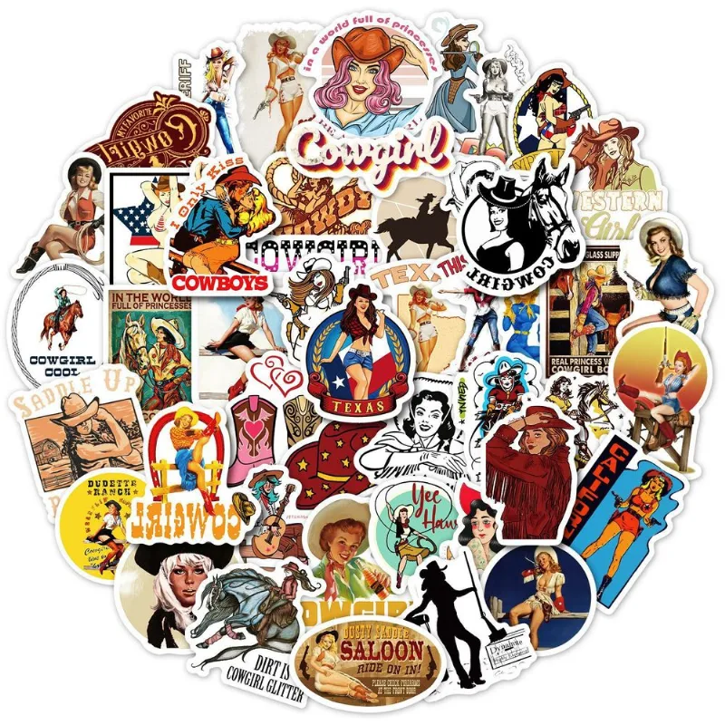 Pacote De Adesivos Cowgirl Western, 50 Unidades De Vinil Impermeável