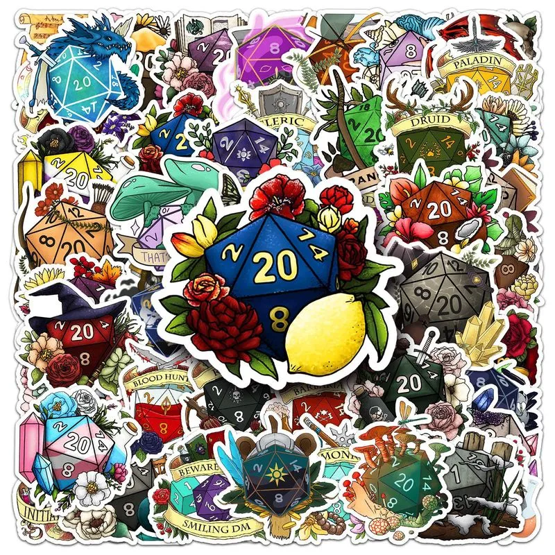 Pacote De Adesivos Dice D20 Role Playing Game Vinil À Prova D'água X50