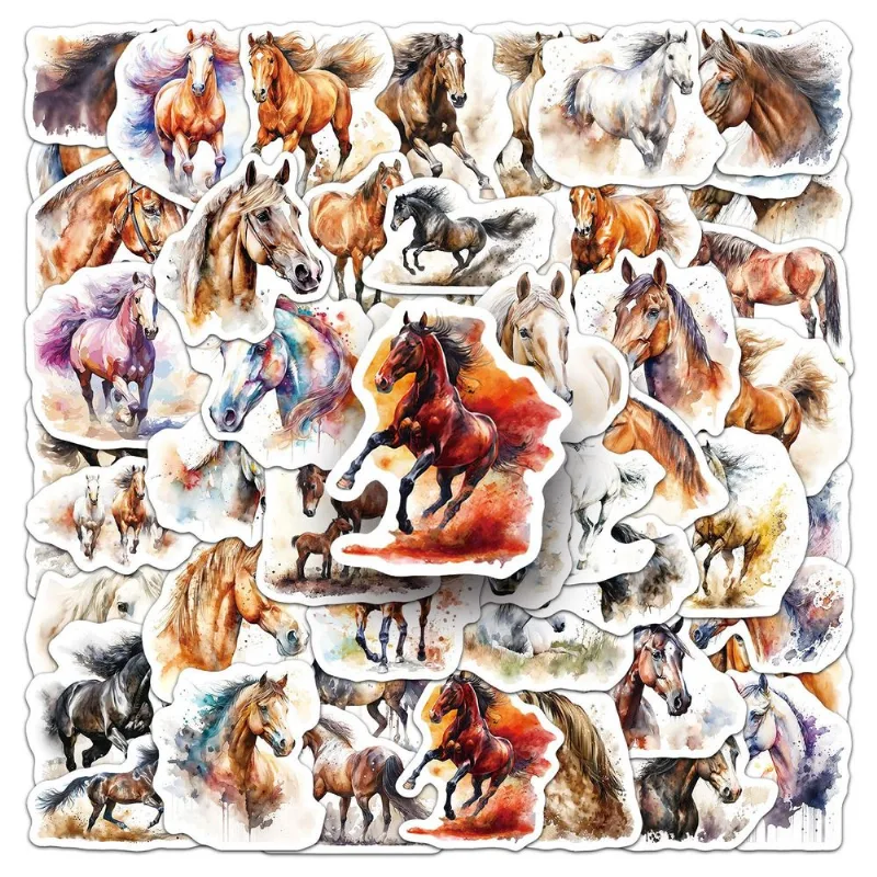 Pacote De Adesivos: Tinta Aquarela, Estilo Cavalo, 50 Unidades De Vinil De Pvc