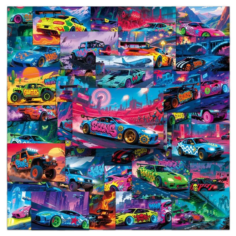 Pacote De Adesivos Racing Car Graffiti, 50 Unidades - Cores Neon