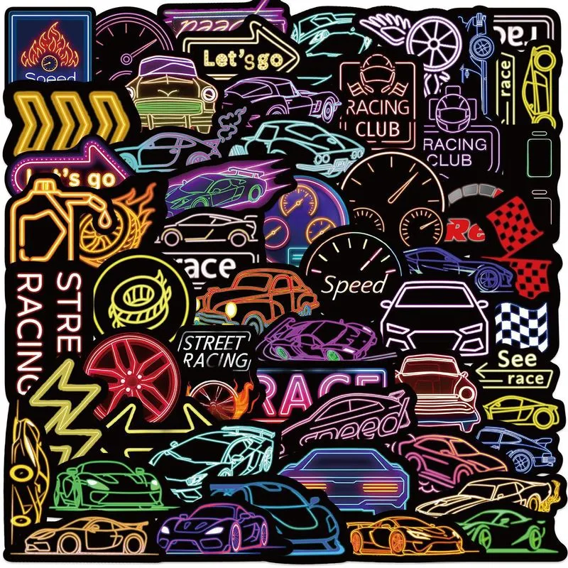 Pacote De Adesivos Neon Racing Style, 50 Unidades De Vinil Impermeável