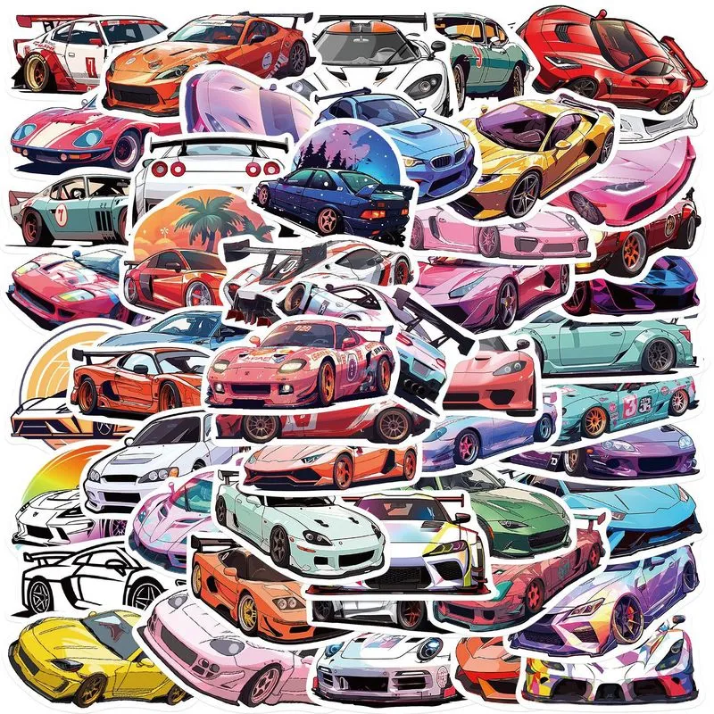 Adesivos, Carros Esportivos, 50 Peças, Decalques Coloridos Para Carros De Corrida