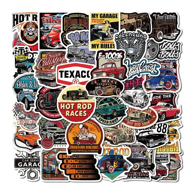Pacote De Adesivos Retro Car Vintage Hot Rod Classic 50 Unidades
