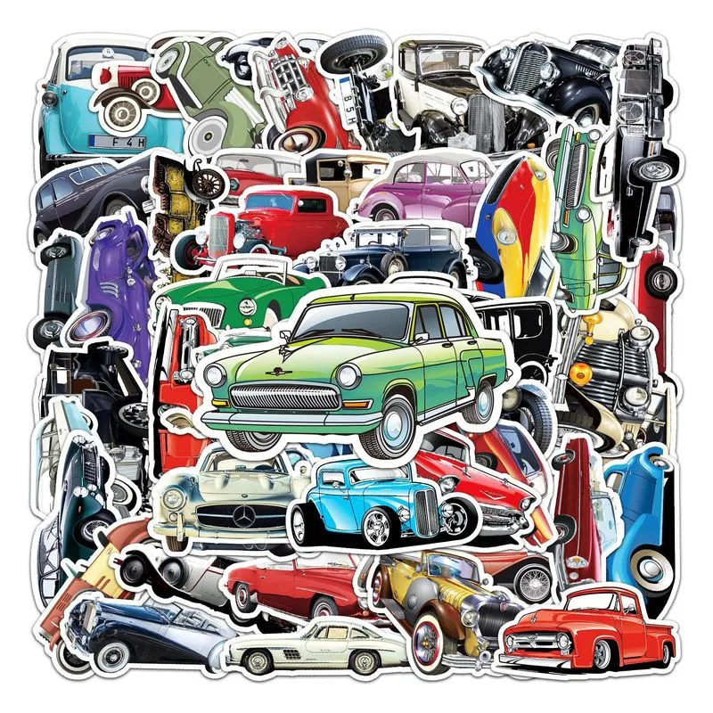 Pacote De Adesivos Com Tema De Carro Vintage, 51 Unidades De Vinil Impermeável