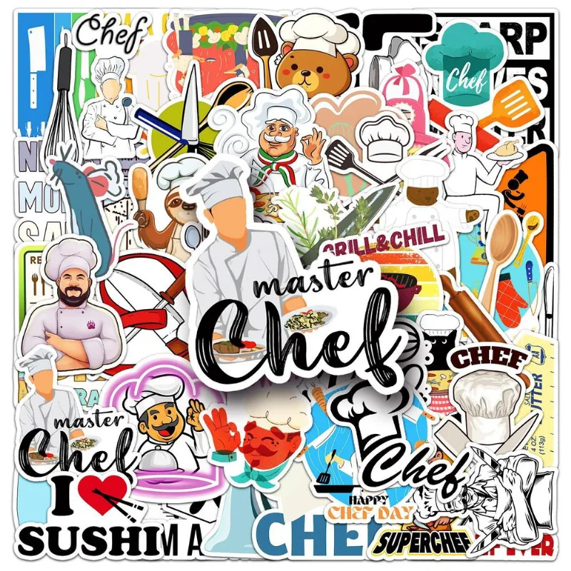 Pacote De Adesivos Chef Theme Cooking Kitchen À Prova D'água, 50 Unidades