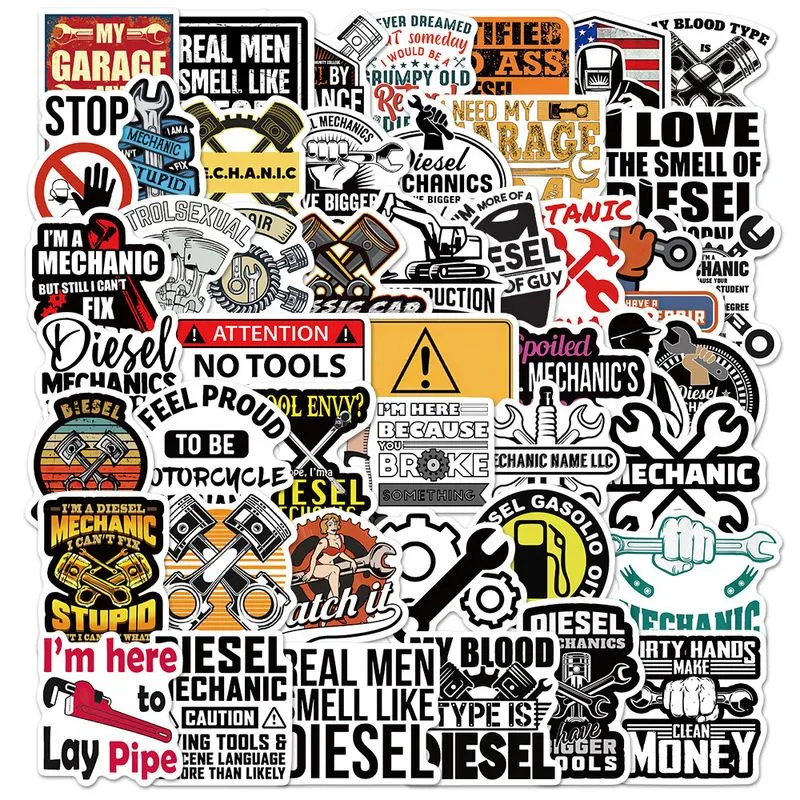 Pacote De Adesivos Diesel Mechanic, 50 Unidades - Funny Garage Toolbox
