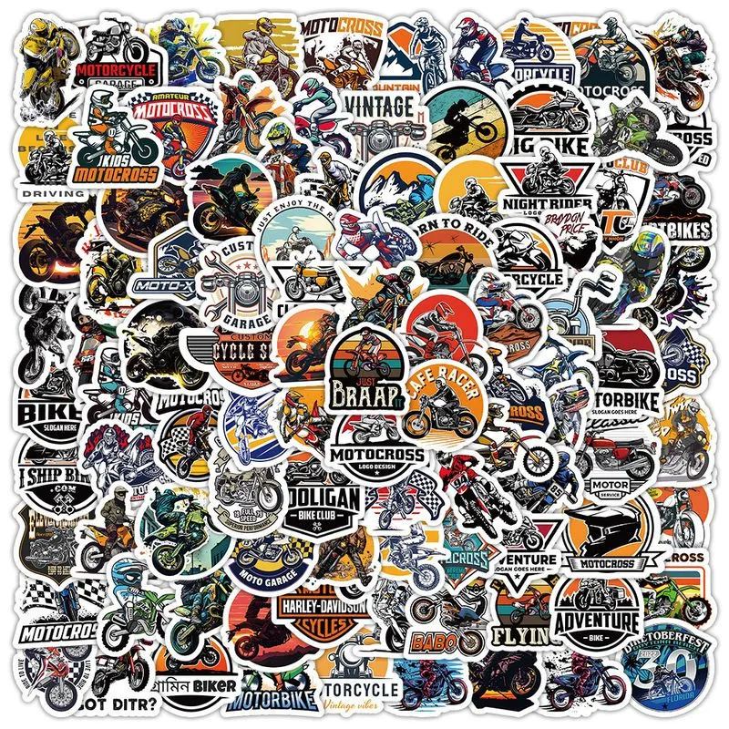 Pacote De Adesivos Com 100 Peças Com Tema De Motocicleta Motocross Cafe Racer