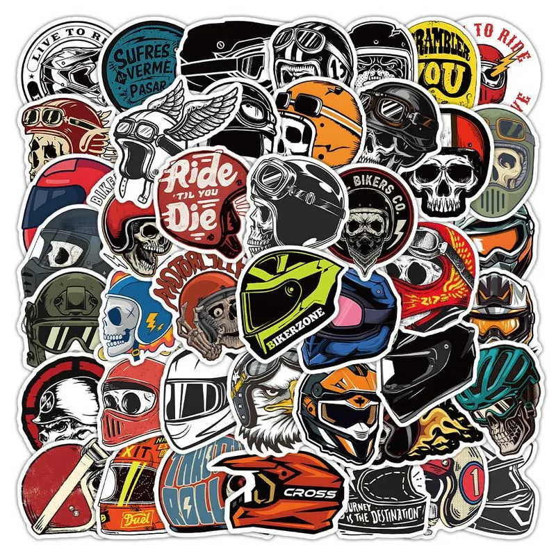 Pacote De Adesivos, Capacete, 50 Unidades - Cool Rider Skull Motocross Hel
