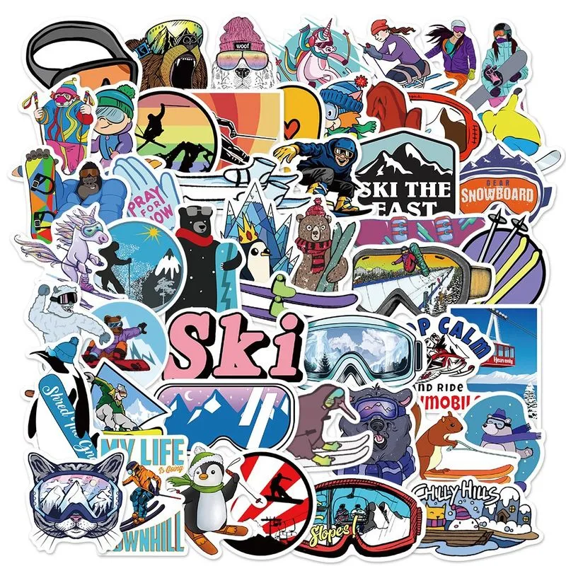 Conjunto De Adesivos Skiing, 50 Peças De Decalques De Vinil Impermeáveis Para Laptop