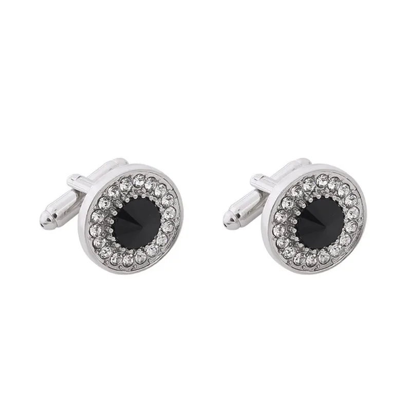 Abotoaduras De Cristal Preto E Strass Para Homens Elegant Rou