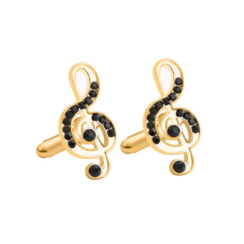 Nota Musical Banhada A Ouro Cufflinks Para Homens Com Cristal Preto