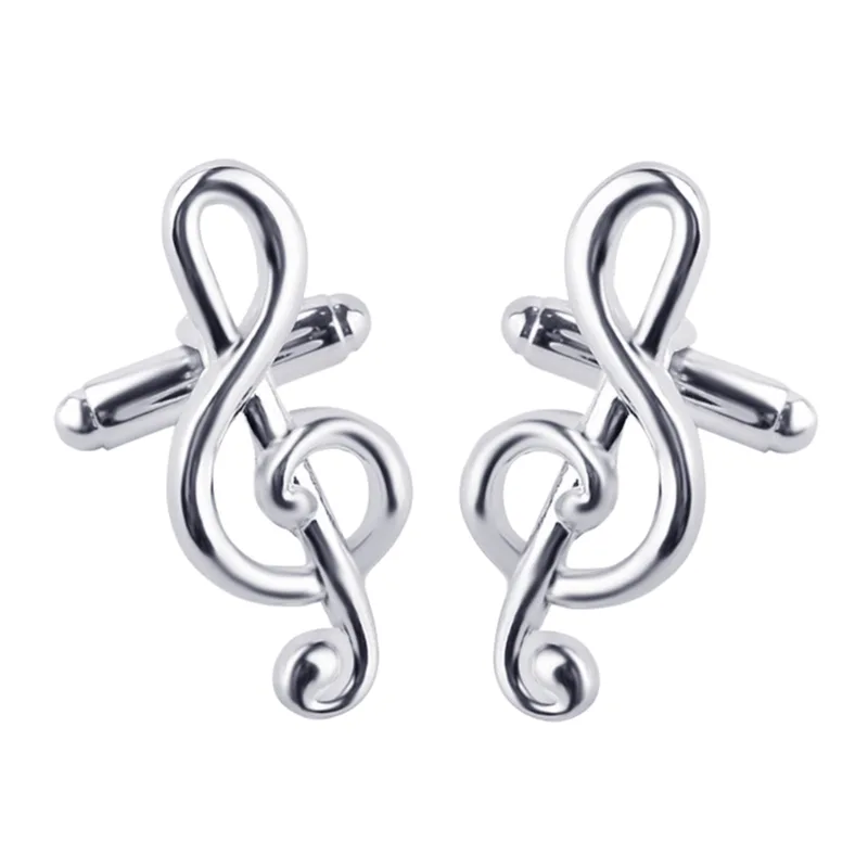 Abotoaduras Em Liga Prateada Musical Note Treble Clef 3 Cm