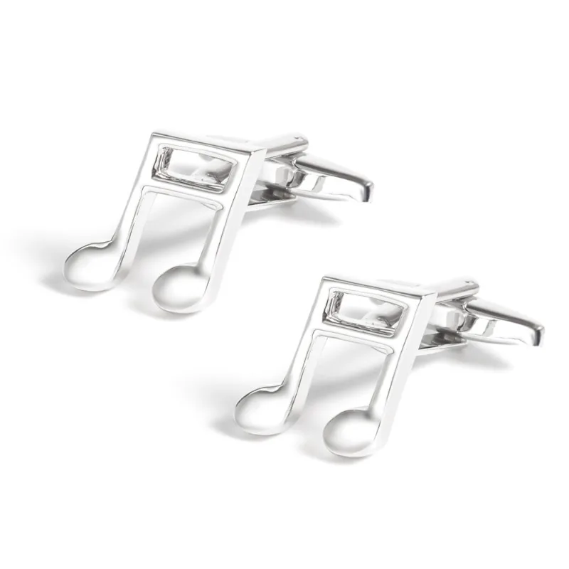 Nota Musical Banhada A Prata Para Homens Cuff Links, Cobre, 10g