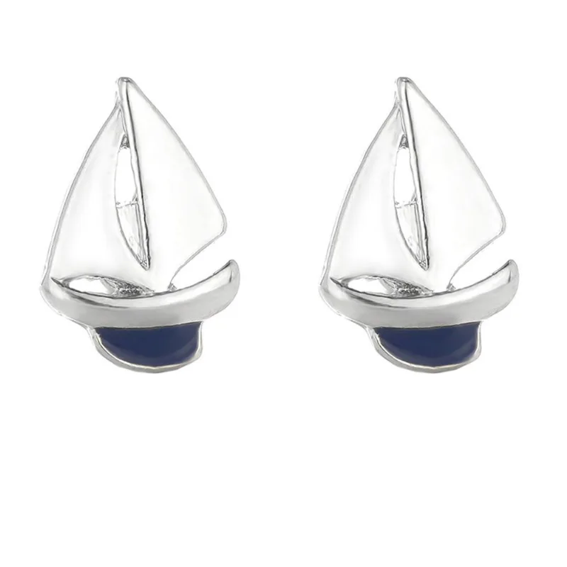 Veleiro Cuff Links Banhado A Prata Com Esmalte Azul Para Homens