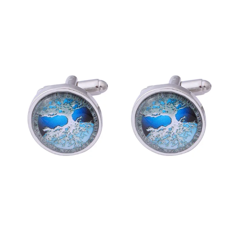 Cuff Links Wave Art Para Homens Blue Ocean Design Alloy 1,8 Cm