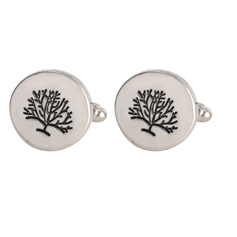 Cuff Links, Árvore De Coral Genérica Inspirada Na Natureza, Banhada A Prata