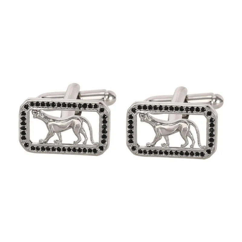 Cufflinks Lion Design Para Homens Com Detalhes Em Zircônia Preta