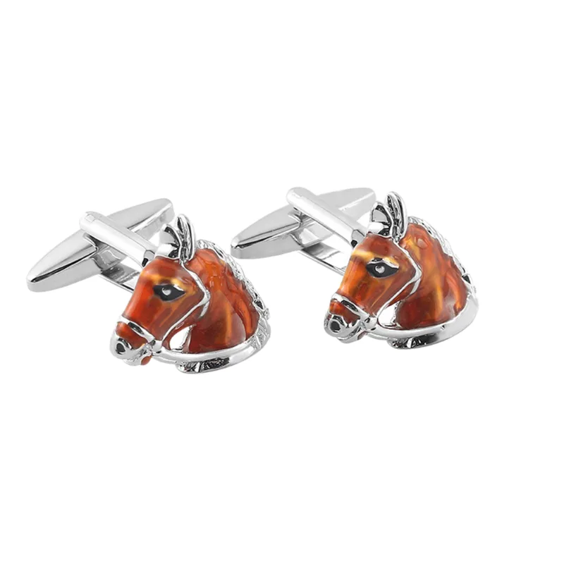 Cuff Links Brown Horse Head Para Homens Com Design Elegante Em Cobre