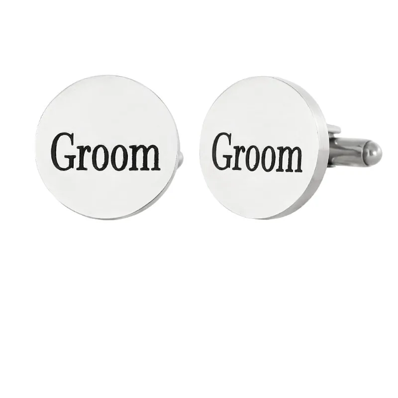 Cufflinks Groom Elegant Round Silver Steel Inoxidável