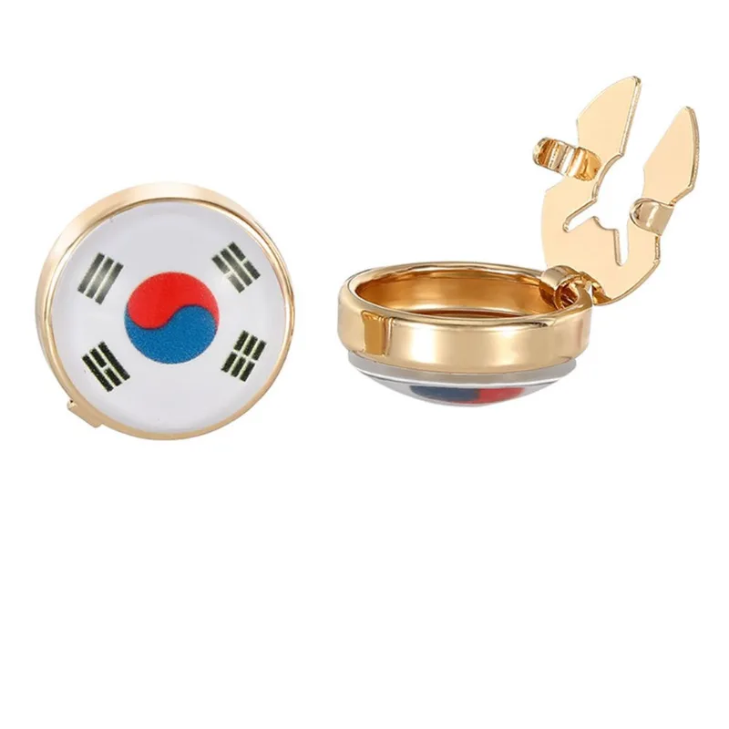 Abotoaduras, Bandeira Coreana Para Homens, Liga Redonda De 1,7 Cm Com Banhada A Ouro