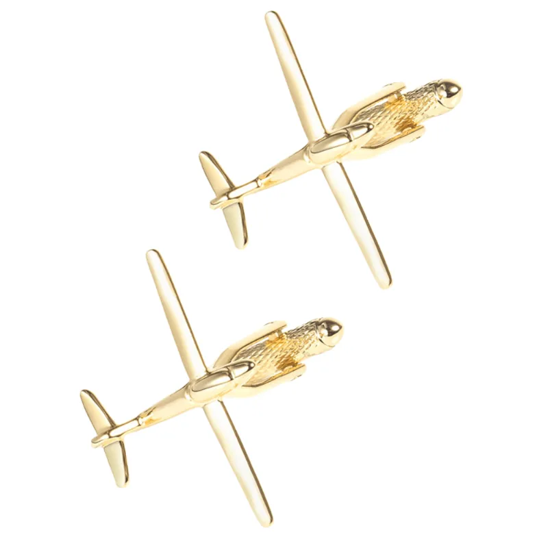 Cufflinks Dourados Em Forma De Avião Para Homens Em Cobre