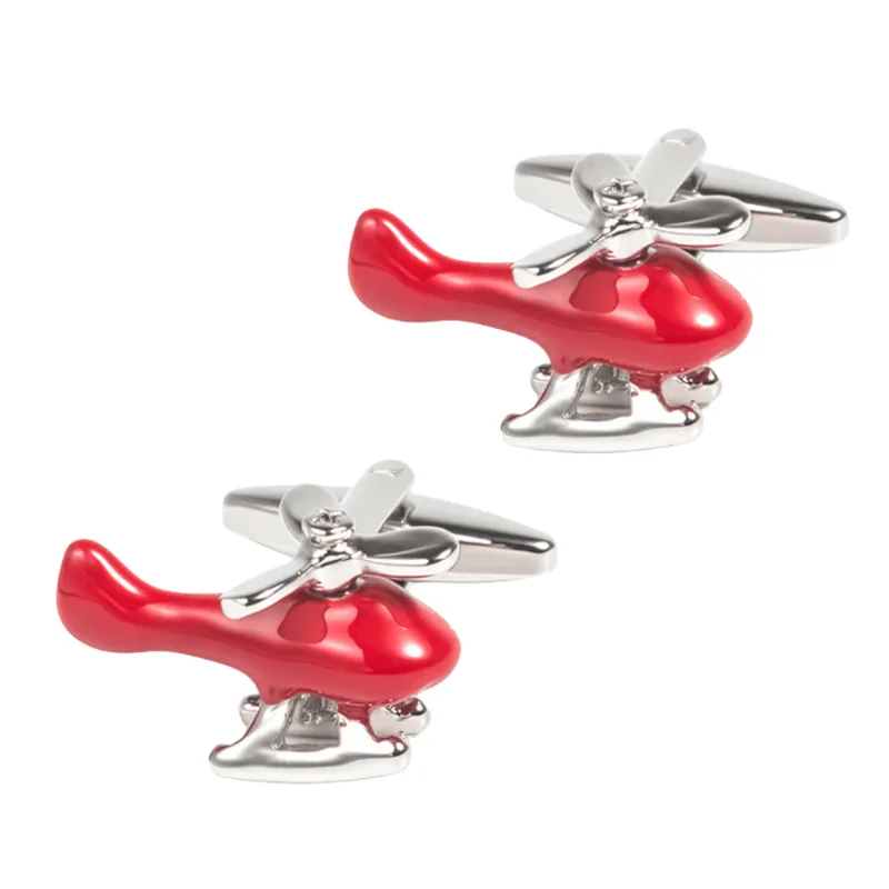 Helicóptero Cufflinks Fun Red Para Homens Em Esmalte De Cobre