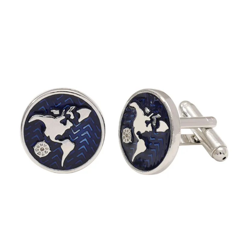 Cufflinks Blue World Map Design Para Homens Alloy 12g