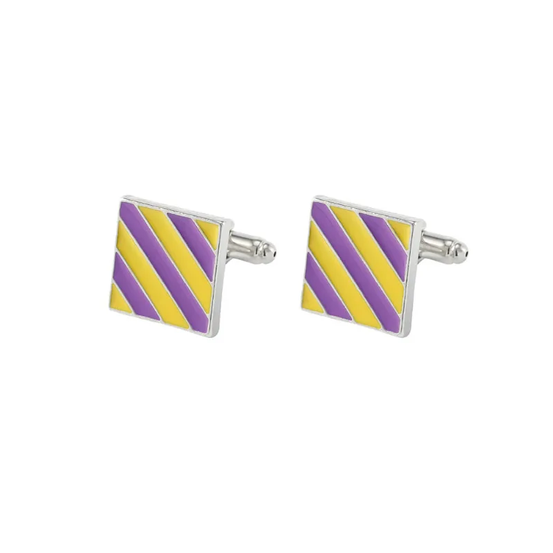 Abotoaduras Listradas Em Roxo E Amarelo Para Homens Em Liga De Esmalte