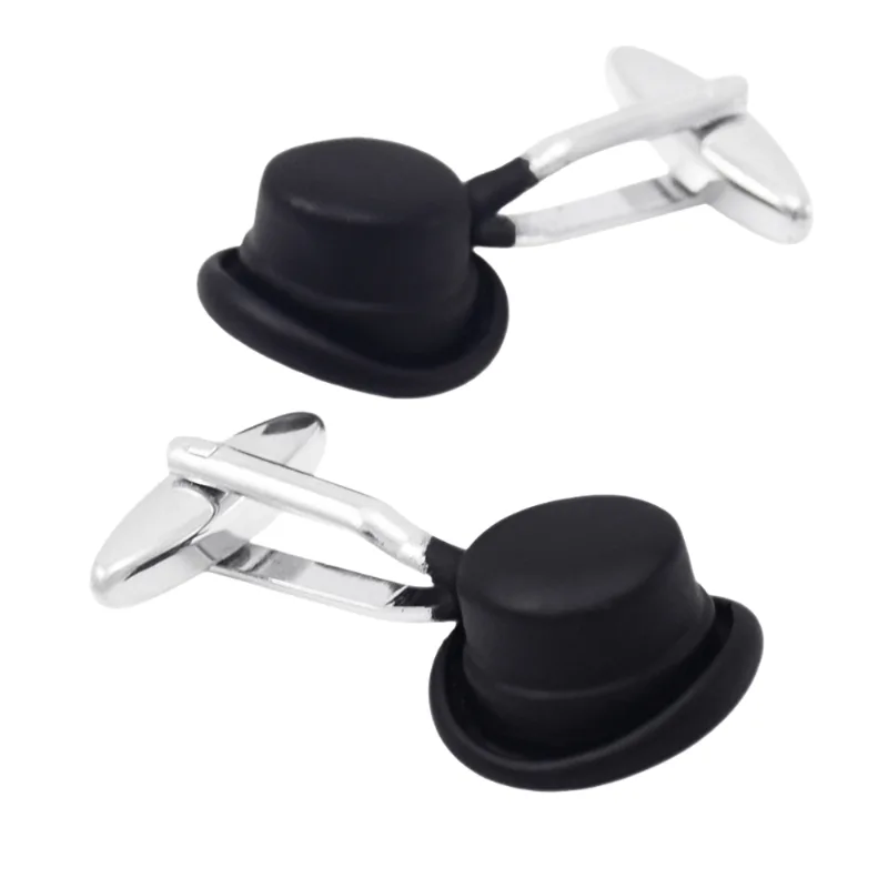 Design De Chapéu-coco Preto Cufflinks Para Homens Em Latão
