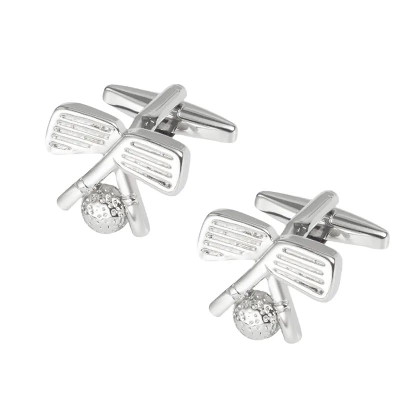 Cufflinks, Taco De Golfe Masculino E Bola Com Acabamento Em Metal Brilhante