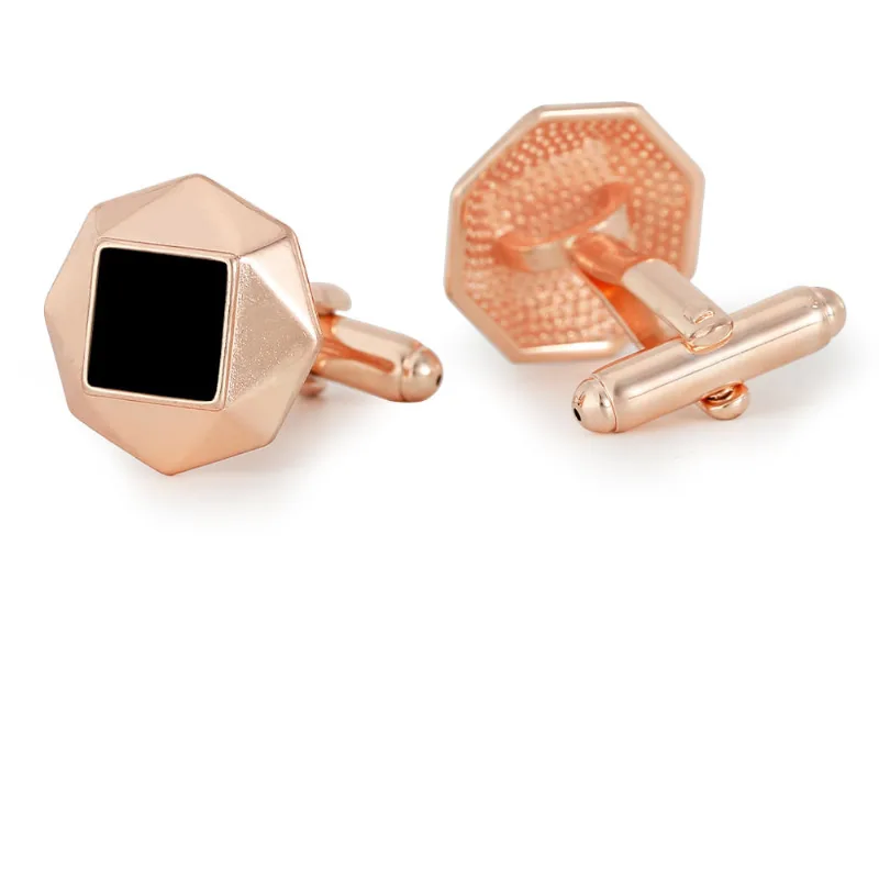 Abotoaduras Para Homens Com Design Quadrado Em Ouro Rosa E Cobre Preto