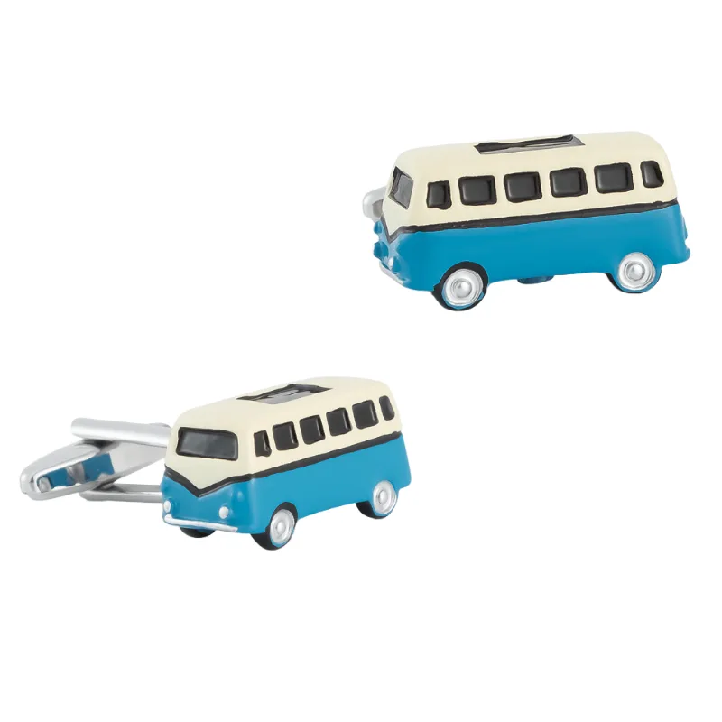 Ônibus Vintage Azul E Branco Cuff Links Para Homens Em Cobre 25g