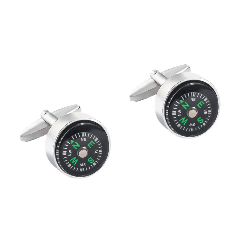 Bússola Giratória Cuff Links Para Homens, Cobre Preto E Verde