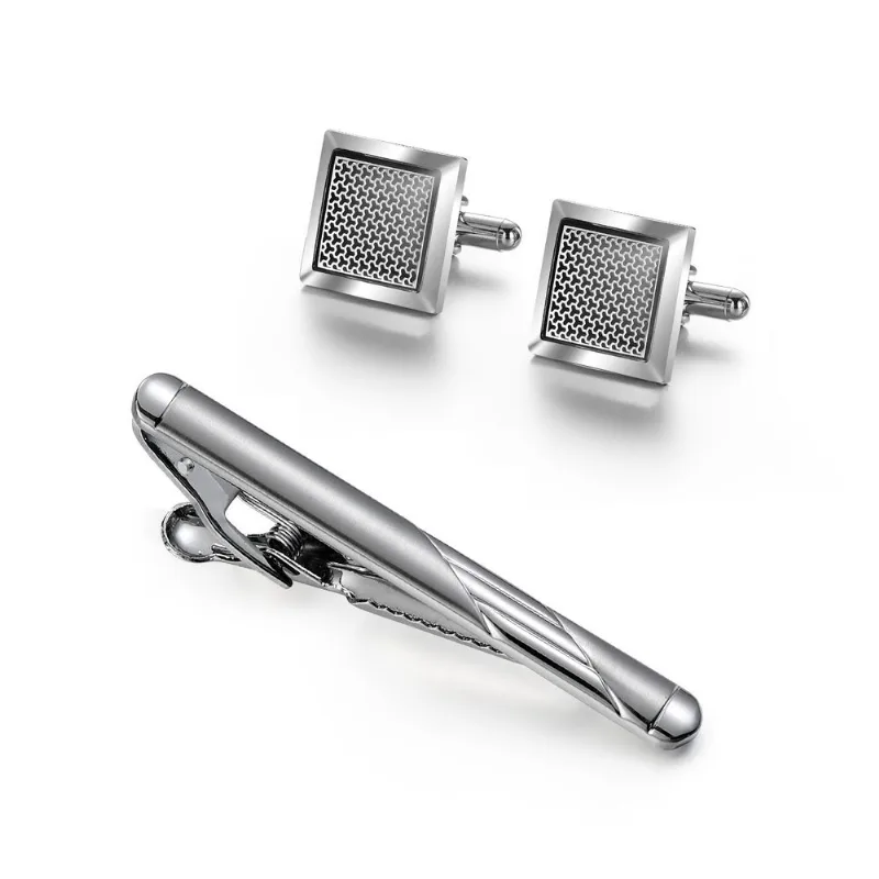 Conjunto De Abotoaduras E Clipes De Gravata Para Homens Com Design Quadrado Moderno