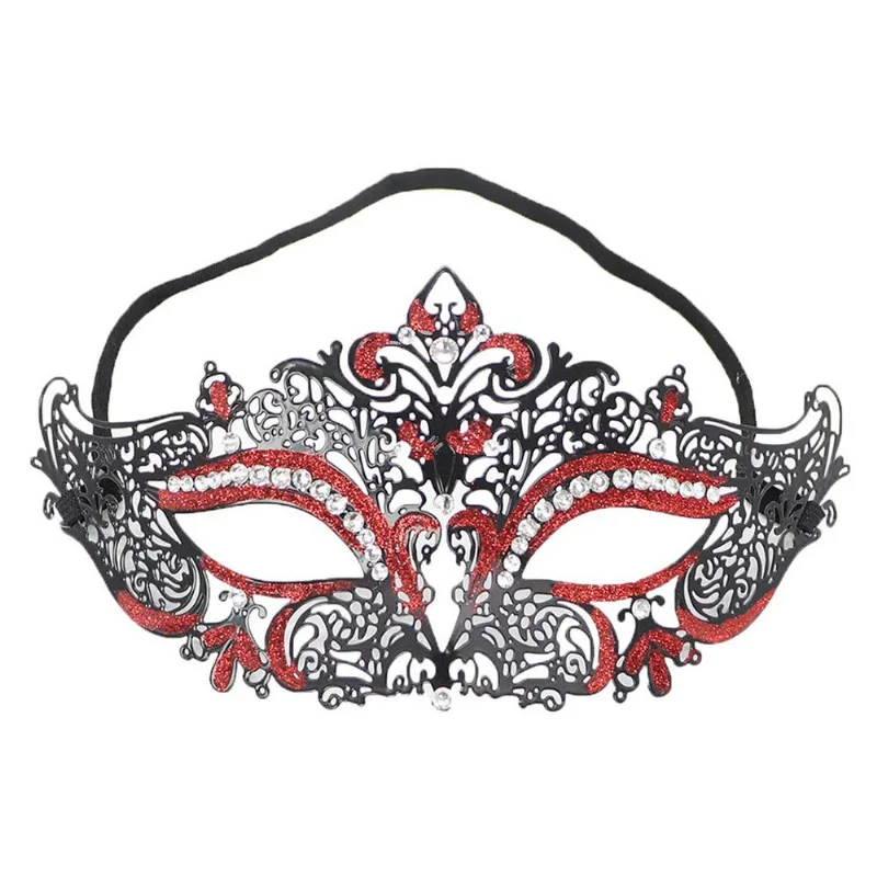 Máscara Veneziana Com Glitter Vermelho E Preto Com Detalhes De Strass