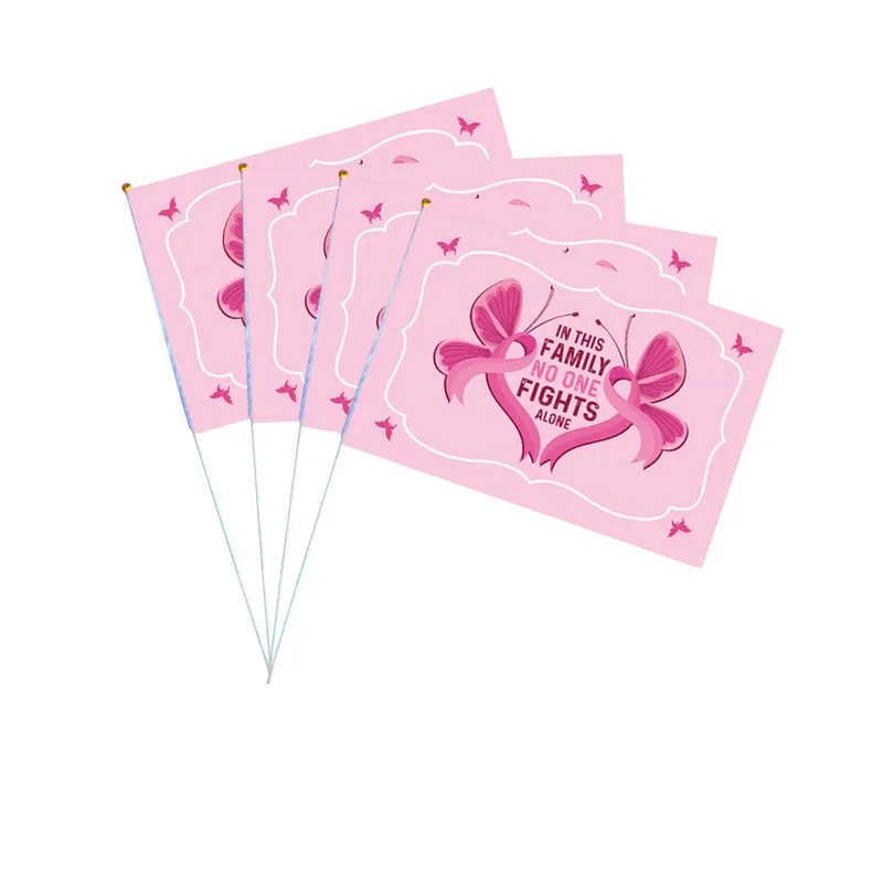 Conjunto De Bandeiras Pink Ribbon Family Support 14x21cm Poliéster X4