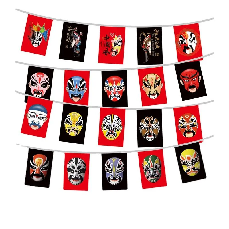 Flag Bunting Chinese Opera Peking Máscara 14x21cm Poliéster