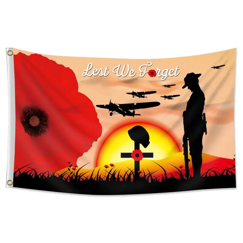 Flag Lest We Forget Memorial 150x90cm De Poliéster Premium